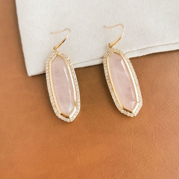 Alicia Bonnie Abigail Gold Rose Quartz Drop Earrings Trendy Jewelry - Picture 4 of 4